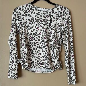 One Step Up brand  Leopard Print Long Sleeve Tee - White and Pink Accents